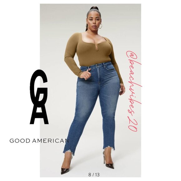 *GOOD AMERICAN Good Legs High Waist Chew Hem Ankle Cigarette Jeans BLUE842 O-27 - Picture 2 of 15